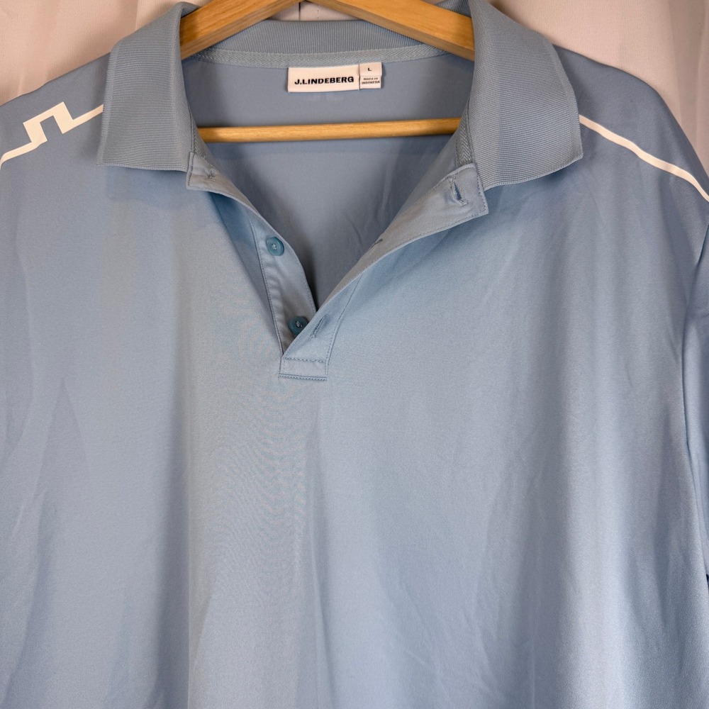J.Lindeberg Mens Golf Polo Shirt Light Blue Bridge Logo Short Sleeve Large